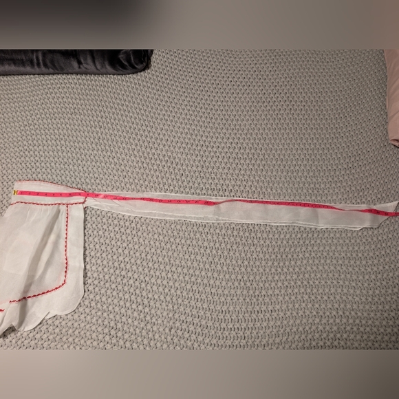 White Sheer half Apron with Red Trim - Picture 7 of 8